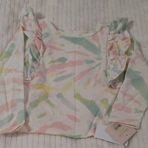 Colorful Tie-Dye Long Sleeve Girls Top with Ruffles